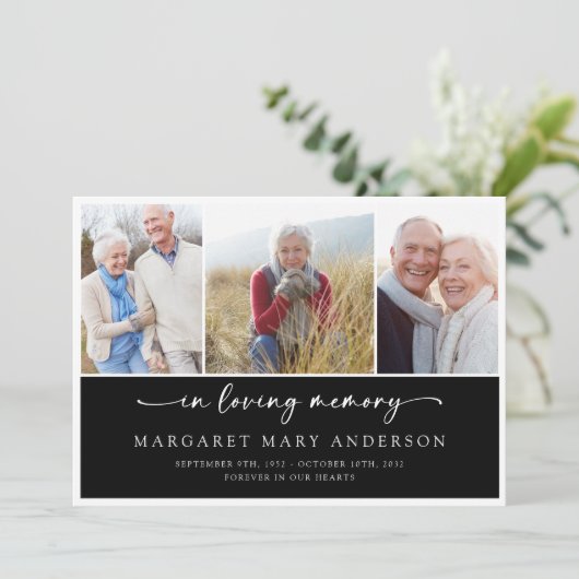 In het liefhebben van Memory Black 3 Foto Funeral  Bedankkaart (Staand voorkant)