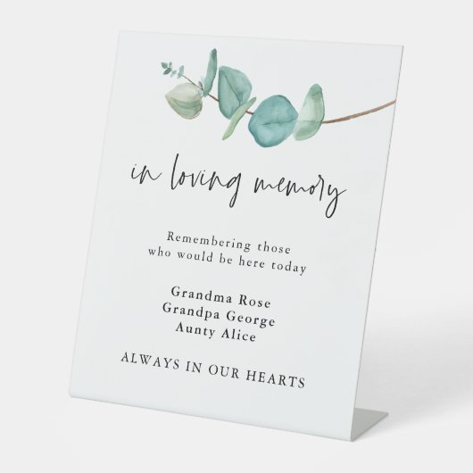 In het liefhebben van Memory Blue Eucalyptus Names Reclamebord Met Voetstuk (Voorkant)