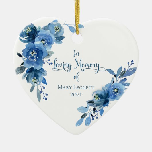 In het liefhebben van Memory Blue White KerstFlora Keramisch Ornament (Voorkant)