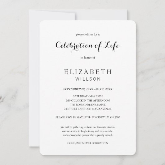 In het liefhebben van Memory Celebration of Life F Kaart (Voorkant)