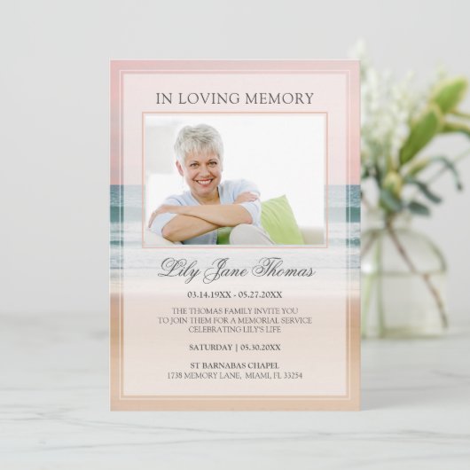 In het liefhebben van Memory Elegant Ocean Funeral Kaart (Staand voorkant)