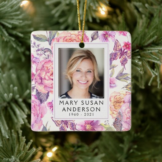 In het liefhebben van Memory Memorial Pink Floral  Keramisch Ornament (Boom)