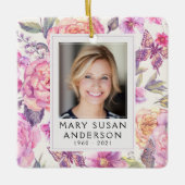 In het liefhebben van Memory Memorial Pink Floral  Keramisch Ornament (Voorkant)
