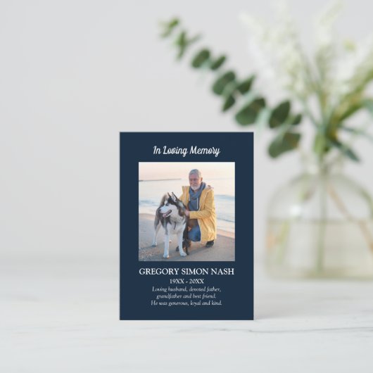 In het liefhebben van Memory Photo Blue Funeral Ca Visitekaartje (Staand voorkant)
