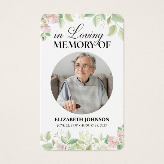In het liefhebben van Memory Photo Funeral Prayer  Visitekaartje (Voorkant)