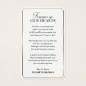 In het liefhebben van Memory Photo Funeral Prayer  Visitekaartje (Achterkant)