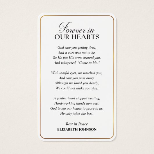 In het liefhebben van Memory Photo Funeral Prayer  Visitekaartje (Achterkant)