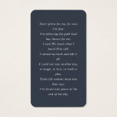 In het liefhebben van Memory Photo Funeral Prayer  Visitekaartje (Achterkant)