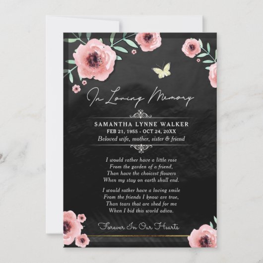 In het liefhebben van Memory Pink Black Floral Har Bedankkaart (Voorkant)