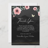 In het liefhebben van Memory Pink Black Floral Har Bedankkaart (Achterkant)