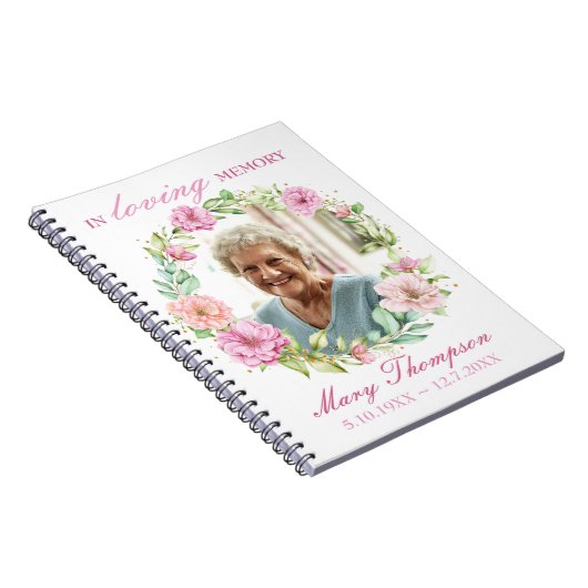 In het liefhebben van Memory Pink Floral WreatPhot Notitieboek (Rechterzijde)
