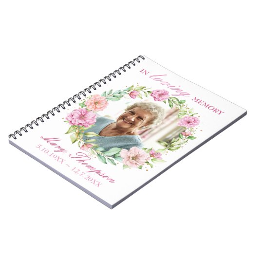 In het liefhebben van Memory Pink Floral WreatPhot Notitieboek (Linkerzijde)