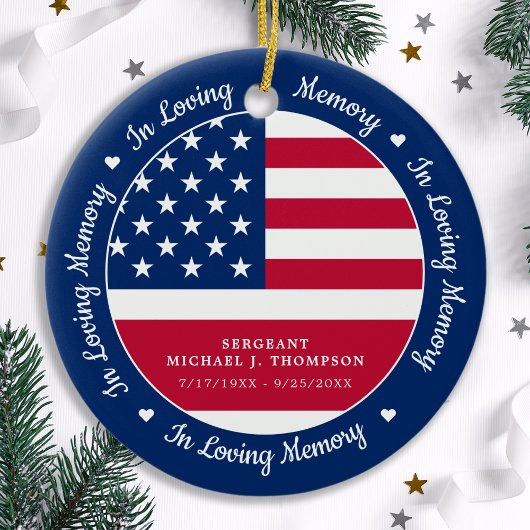 In het liefhebben van Memory Veteran American Flag Keramisch Ornament