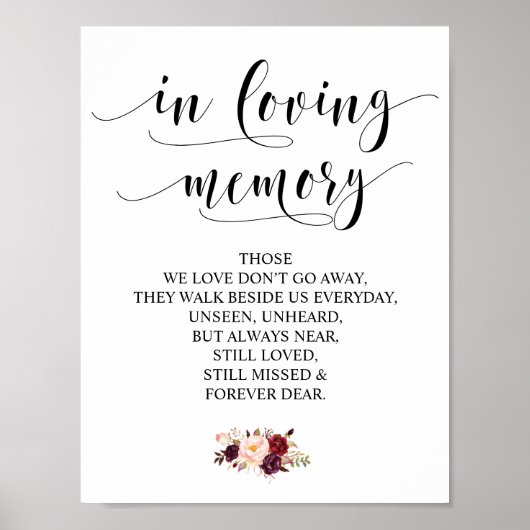 In het liefhebbende geheugen Wedding Memorial Tabl Poster (Voorkant)