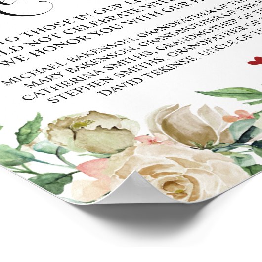 In het liefhebbende Memorial Table Sign Poster (Hoek)