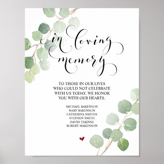 In het liefhebbende Memorial Table Sign Poster (Voorkant)