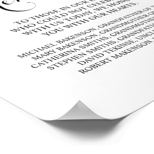 In het liefhebbende Memorial Table Sign Poster (Hoek)