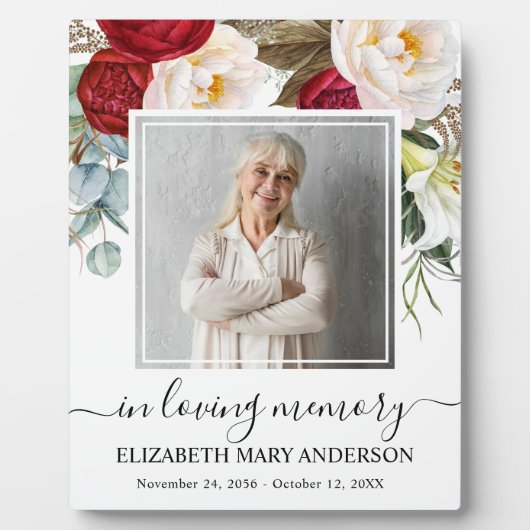 In het liefste geheugen Foto Red Rose Floral Memor Fotoplaat (Voorkant)