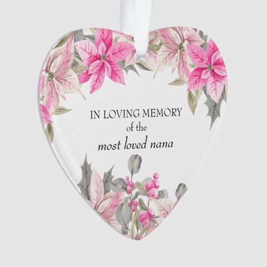 In het liefste geheugen roze Poinsettia Heart Shap Ornament (voorkant)