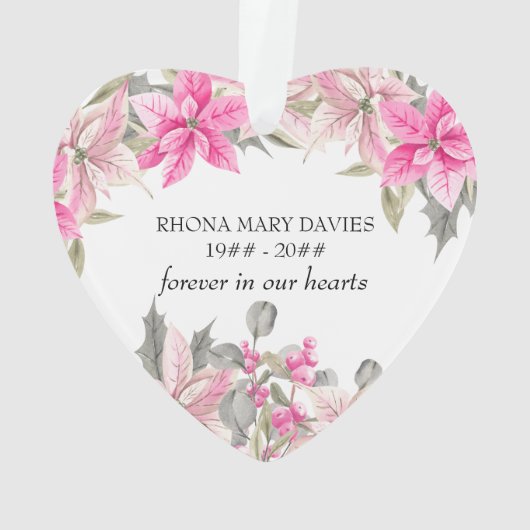 In het liefste geheugen roze Poinsettia Heart Shap Ornament (achterkant)