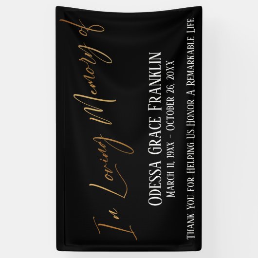 In het liefste geheugen van Gold Handwriting op zw Spandoek (Verticaal)