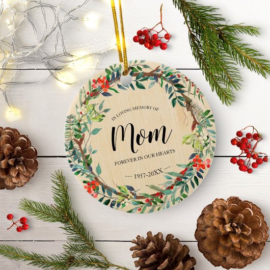In het liefste geheugen van mama Rustic Wreatorial Keramisch Ornament