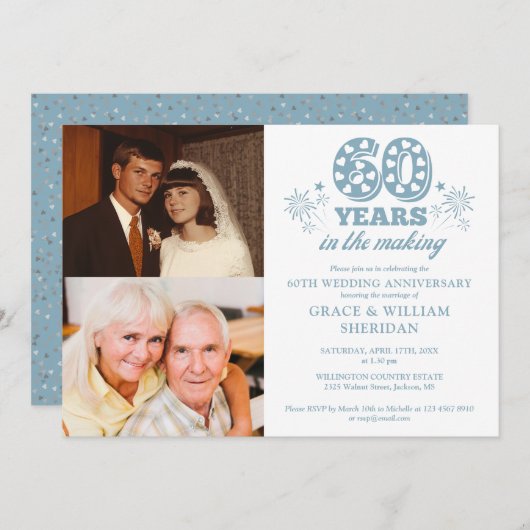 In het maken van 60e bruiloft Jubileum 2 foto Kaart (Voorkant / Achterkant)