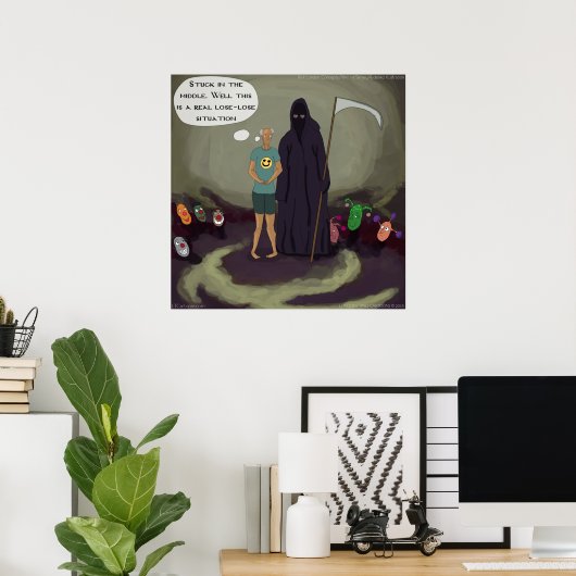 In het Midden-Funny Grim Reaper & Clown Poster (Thuiskantoor)