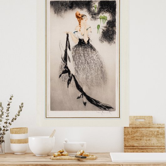 In het nest, 1922 door Louis Icart Poster (Keuken)