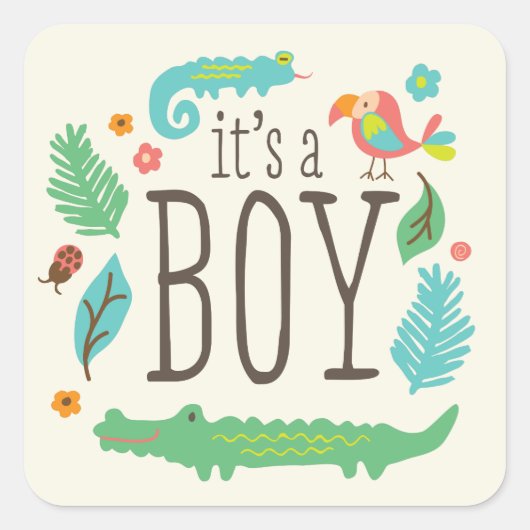 In het Oerwoud Baby shower Stickers - jongen (Voorkant)