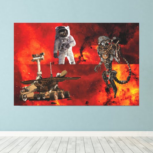 "In het Onbekend: Cosmonaut in de kosmos Canvas Afdruk (Insitu (Houten vloer))