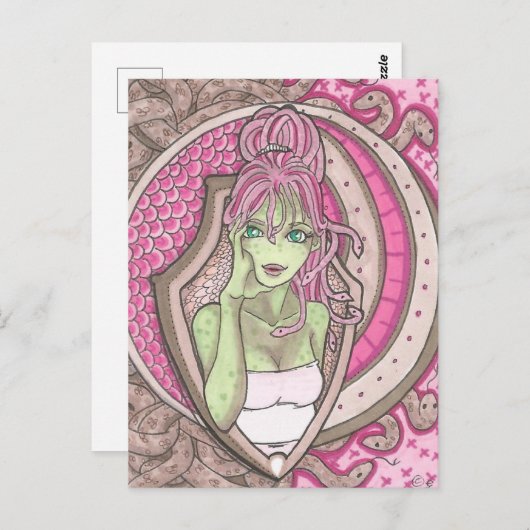 in het Roze Medusa Fantasy Art Nouveau Portret Briefkaart (Voorkant / Achterkant)