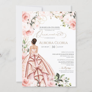  in het roze mooie Roos Quinceañera Inv Kaart