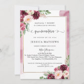In het Spaans: Bourgogne en roze Floral Quinceañer Kaart (Voorkant)