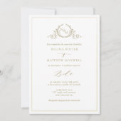 In het Spaans, Champagne Elegante Monogram Huwelij Kaart (Voorkant)
