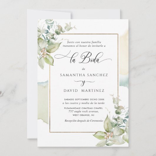 In het Spaans, Elegant Groen Huwelijksuitnodiging Kaart (Voorkant)