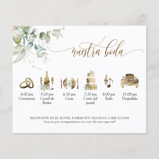 in het Spaans: Elegant Wedding Programme with Gree (Voorkant)