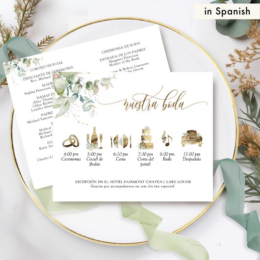 in het Spaans: Elegant Wedding Programme with Gree