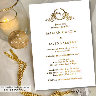 In het Spaans Elegante Gouden Folie All In One Tro Uitnodiging