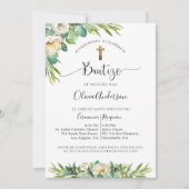 In het Spaans, groen, witte gele bloemendoop Kaart (Voorkant)