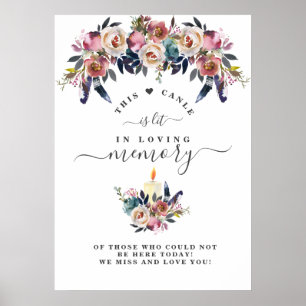 In het teken Memory Dusty Blue Floral Memorial Poster