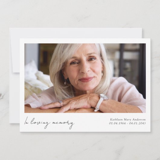 In het Van de Foto van het Geheugen Funeral Bedankkaart (Voorkant)