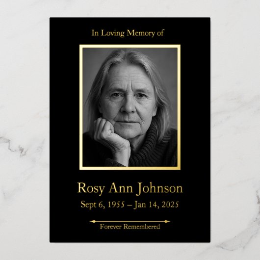 In het Van de Foto van het Geheugen Funeral Folie Uitnodiging (Voorkant)