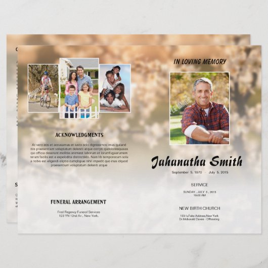 In het Van geheugen-begrafenis de brochure van het (Voorkant / Achterkant)