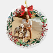 In het Van het Geheugen de Foto en Naam Rustic Wre Keramisch Ornament (Achterkant)