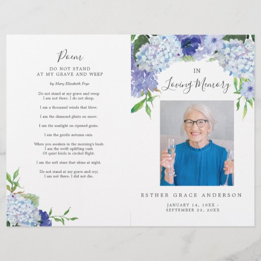 In het Van het Geheugen de Funeral Gevouwen brochu Flyer (Voorkant)