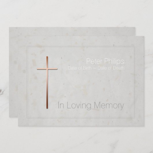 In het Van het Geheugen koper Kruis begrafenisuitn Kaart (Voorkant / Achterkant)