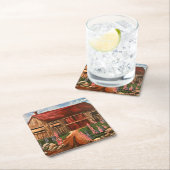 In het veld rustieke huisje scène bloemen kartonnen onderzetters (Insitu)