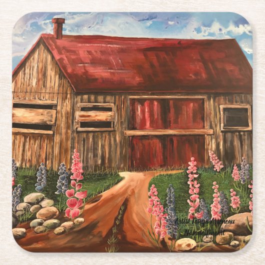 In het veld rustieke huisje scène bloemen kartonnen onderzetters (Voorkant)