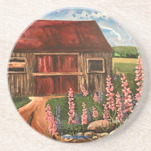 In het veld rustieke huisje scene bloemen Onderzet Zandsteen Onderzetter (Voorkant)